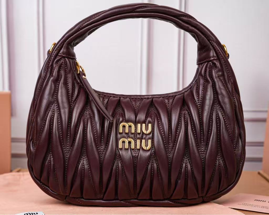 miumiu Wander Matelassé Soft Lamb Leather Small Crescent Bag