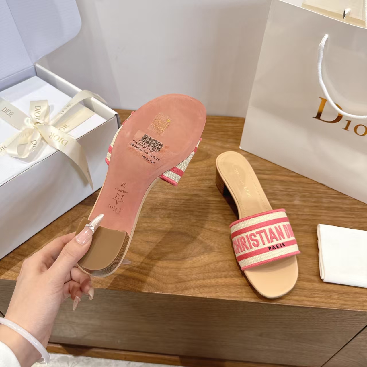 Dior 4.5cm Red Embroidered Logo High‑Heel Slide Sandal