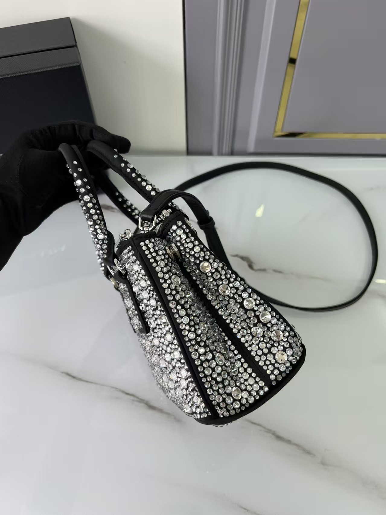 Prada Metallic Crystal-Embellished Duchess Mini Bag | 1913 Galleria Legacy & Full Rhinestone Cover