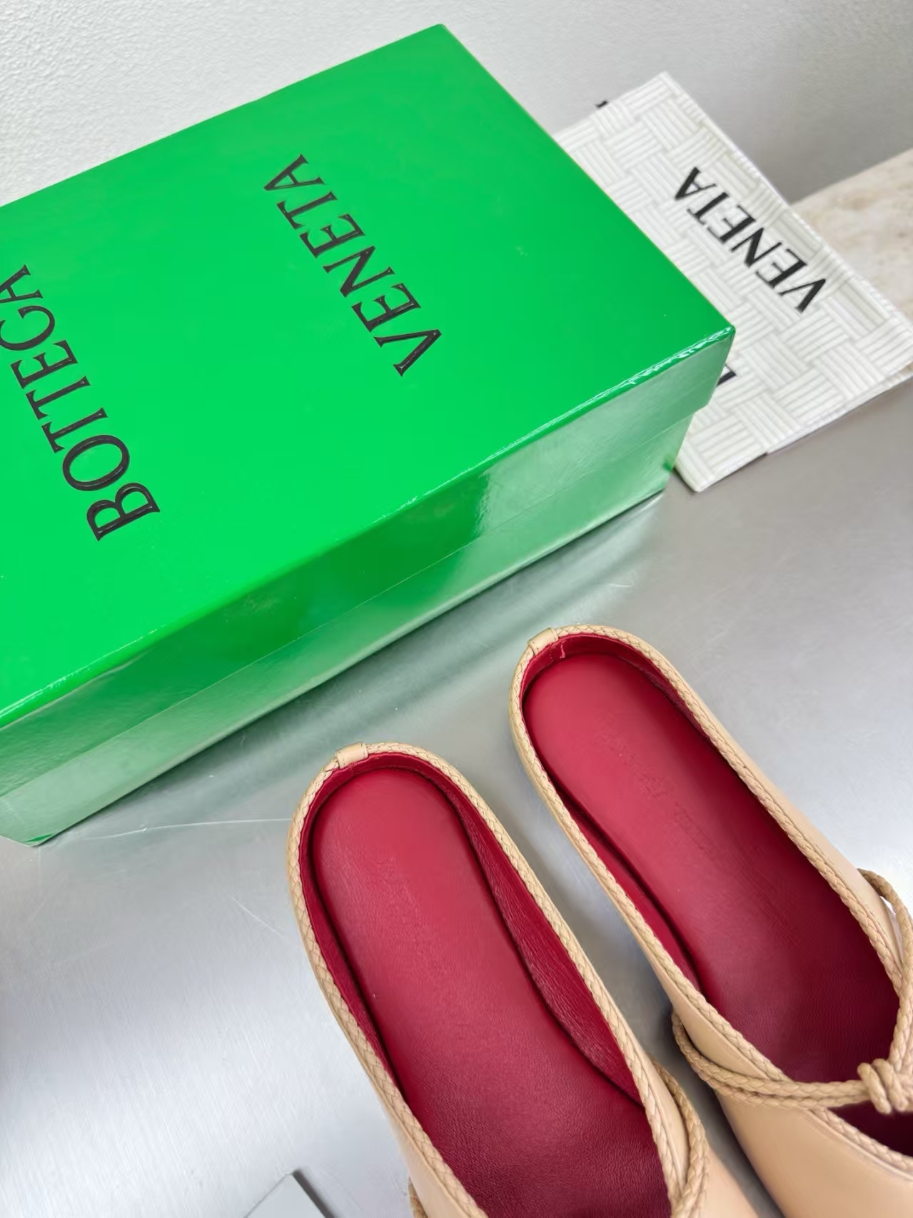 Bottega Veneta Greige Knotted Mary Jane Lambskin Ballet Flat