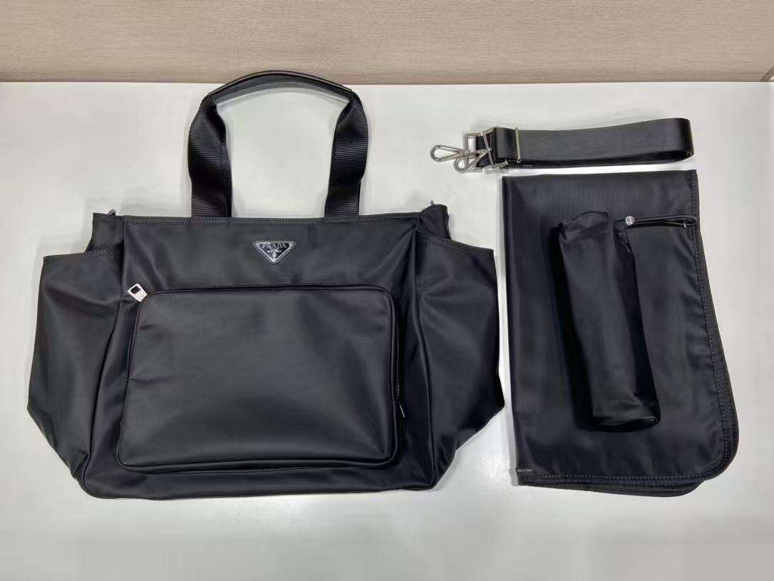 Prada Black Re-Nylon Diaper Backpack | Multi-Pocket Design & Detachable Organizer