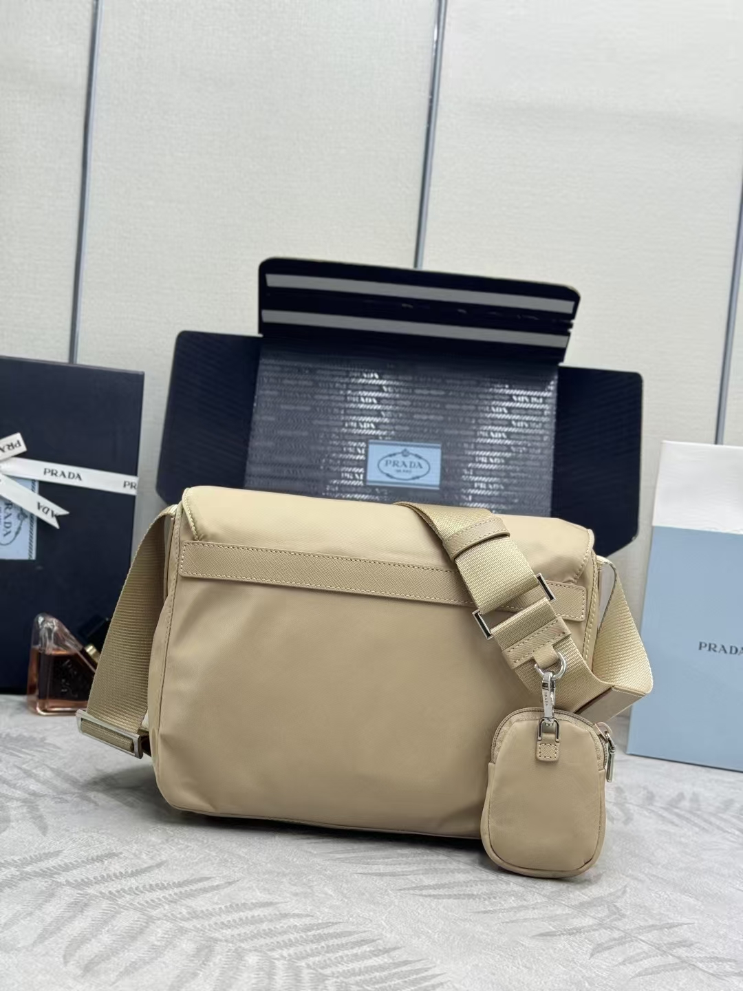 Prada Desert Yellow Re-Nylon Shoulder Bag | Spacious Compartments & Detachable Pouch