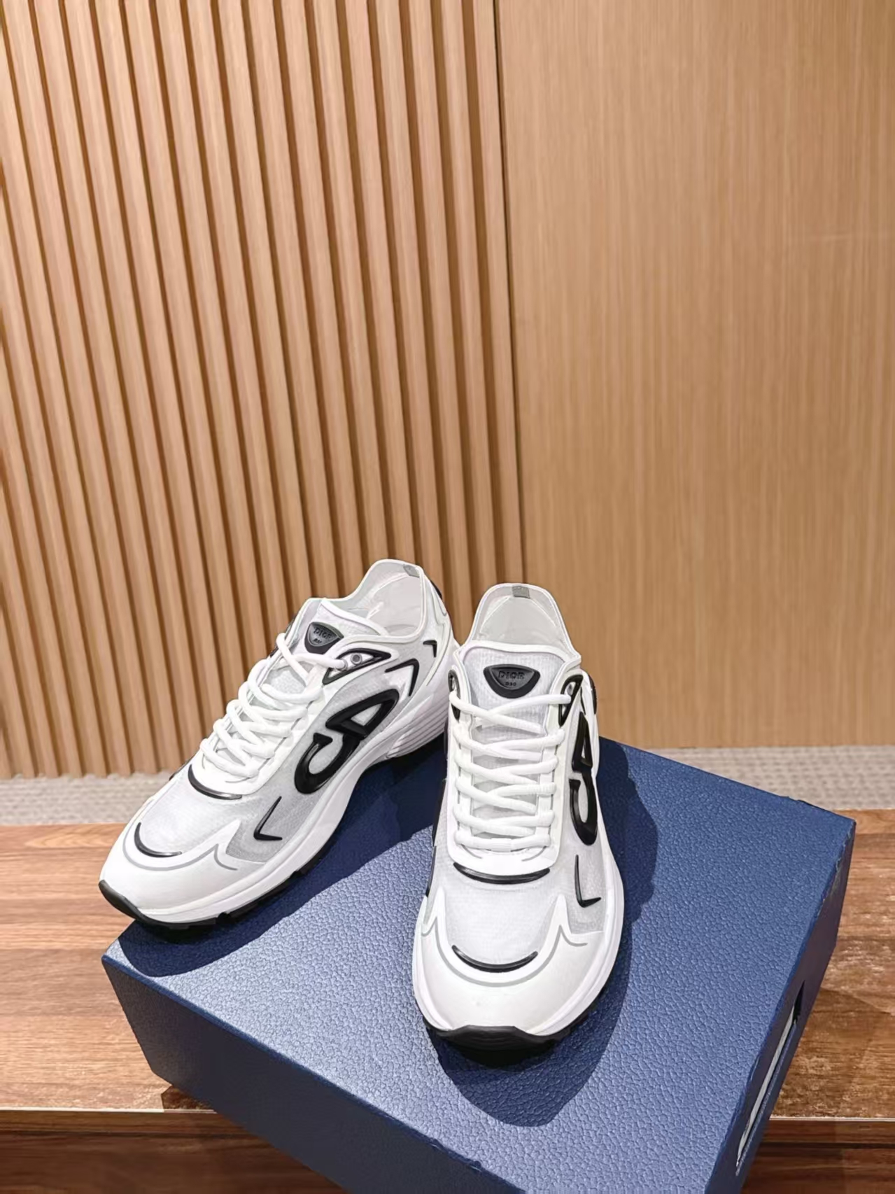 Christian Dior B30 White & Black Leather & Mesh Casual Sneaker