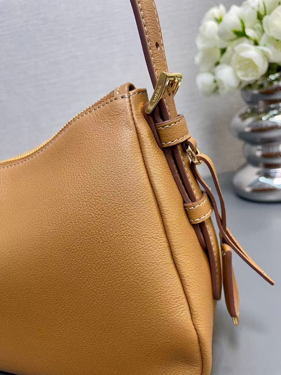 Prada Caramel Medium Aimée Leather Shoulder Bag | Warm Minimalist, Soft Structured Silhouette