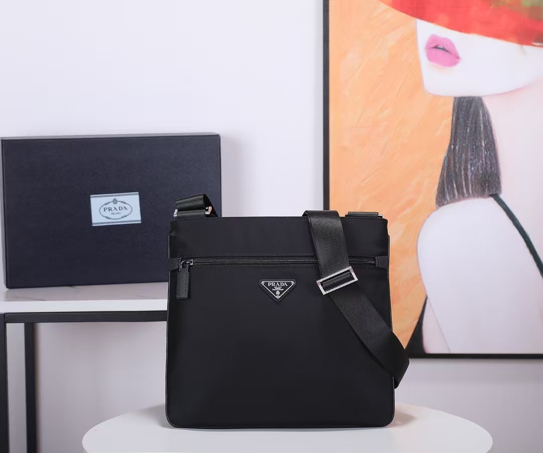 Prada Black Re-Nylon & Saffiano Leather Shoulder Bag | Slim Structured Silhouette
