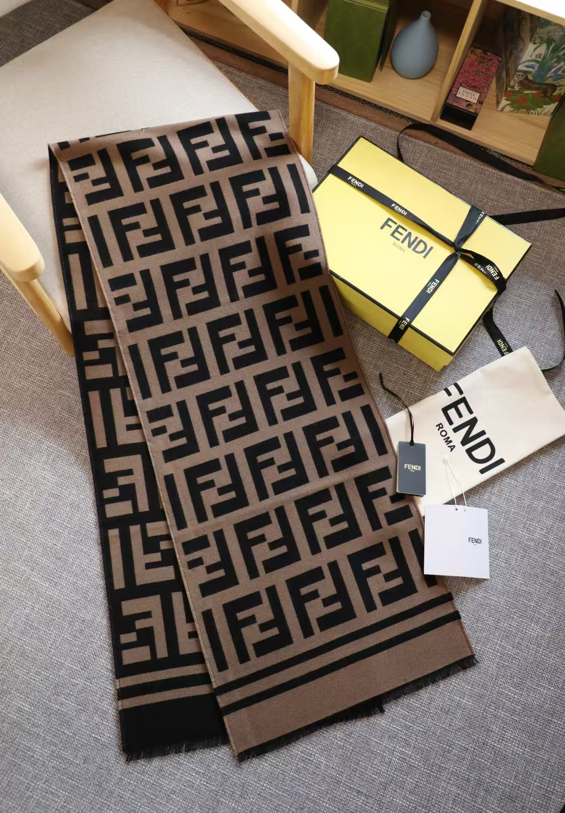 FENDI Classic-Pattern Wool-Blend Scarf