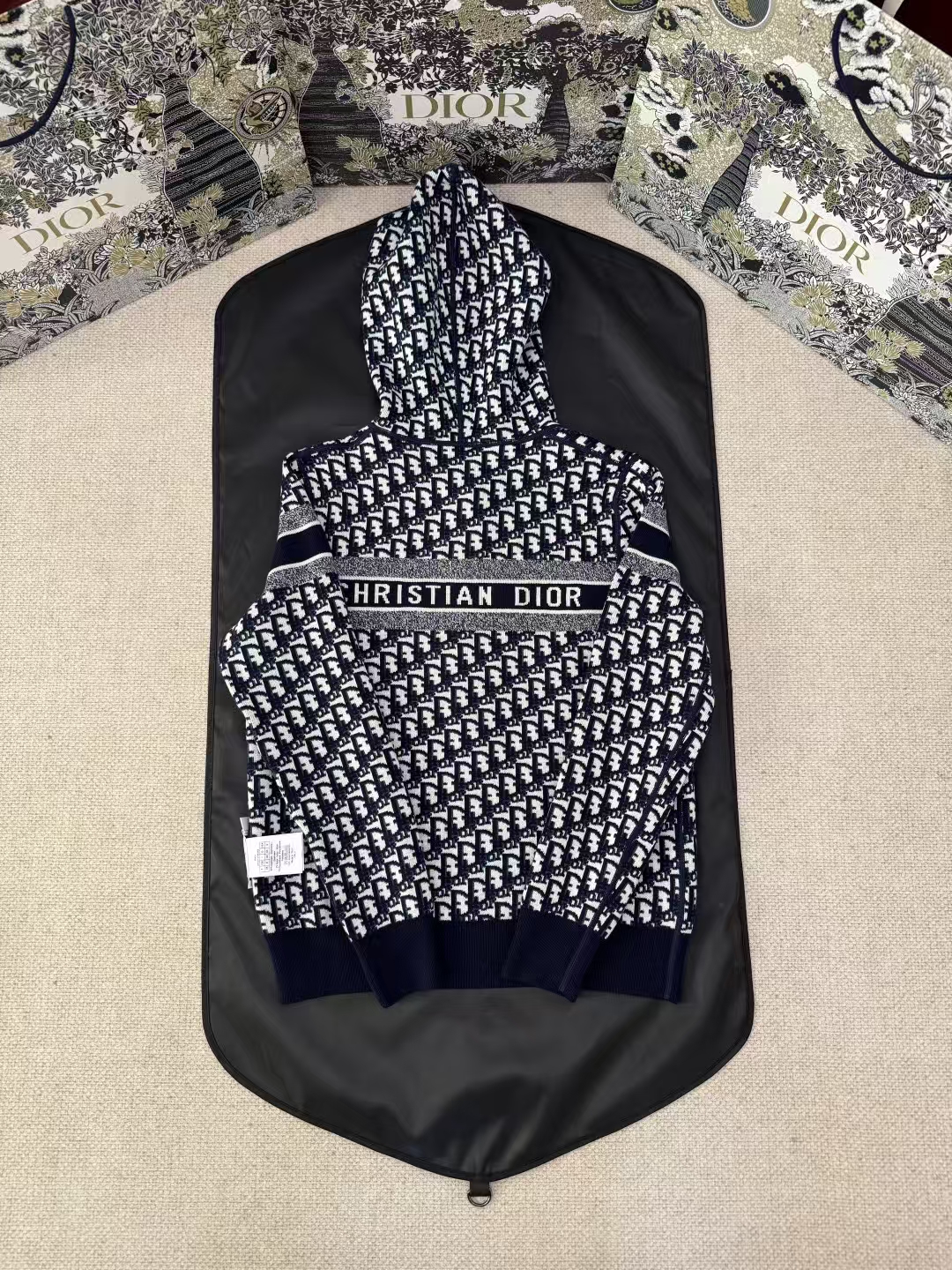 DIOR Jacquard Cashmere Double-Knit Hooded Coat