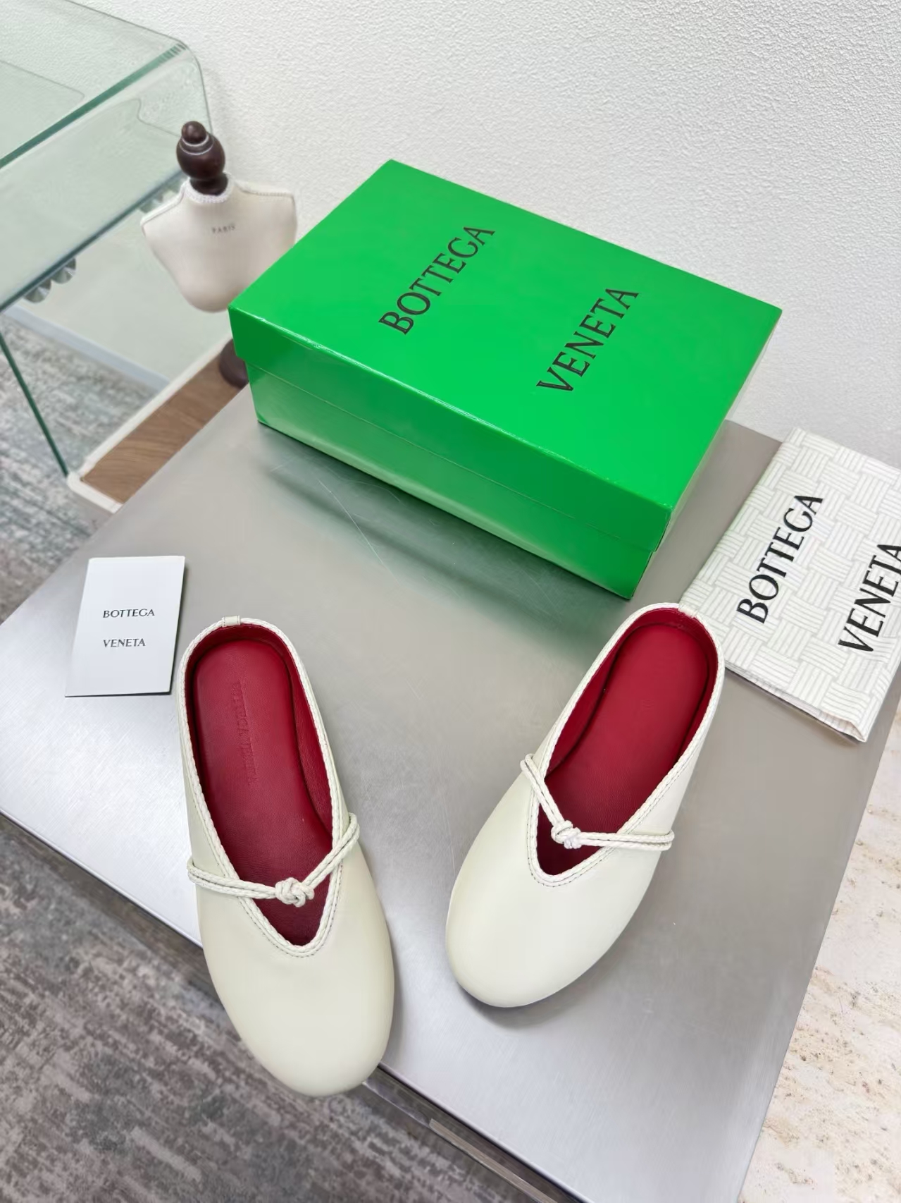 Bottega Veneta White Knotted Mary Jane Lambskin Ballet Flat