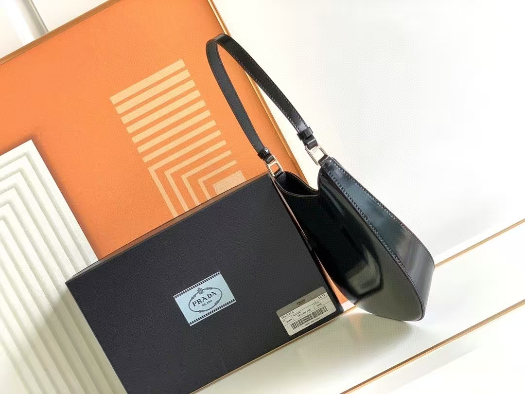 Prada Black Cleo Glossy Leather Shoulder Bag | 90s Reissue & Crescent Silhouette