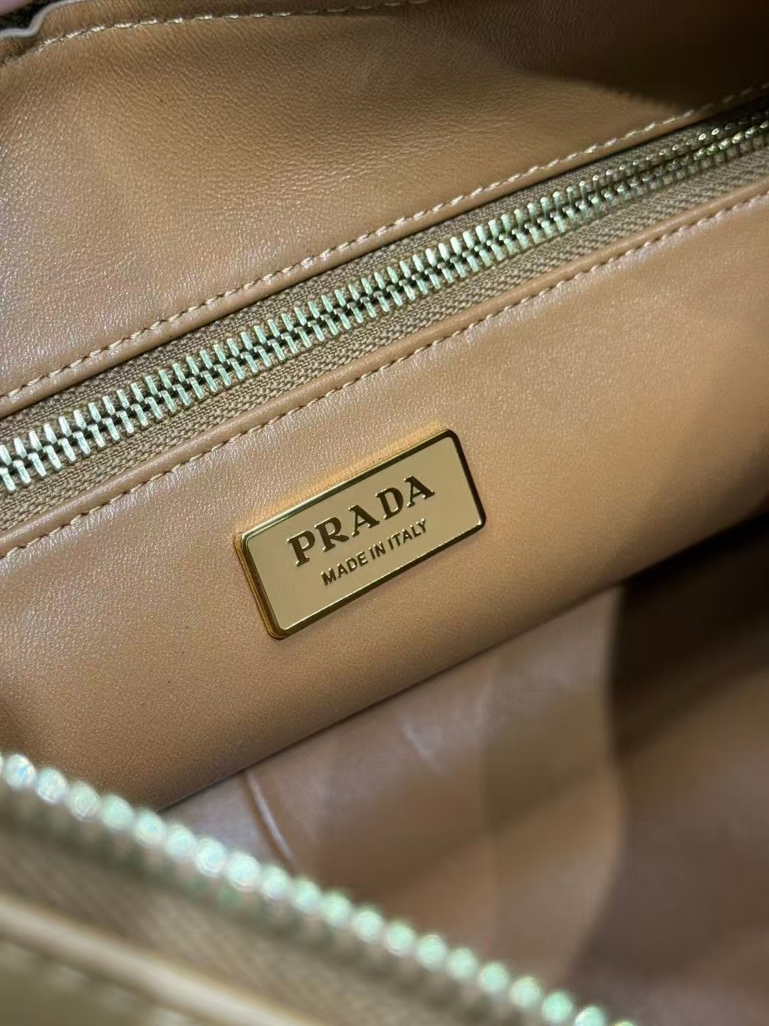 Prada Caramel Large Aimée Leather Shoulder Bag | Warm Minimalist, Spacious Silhouette