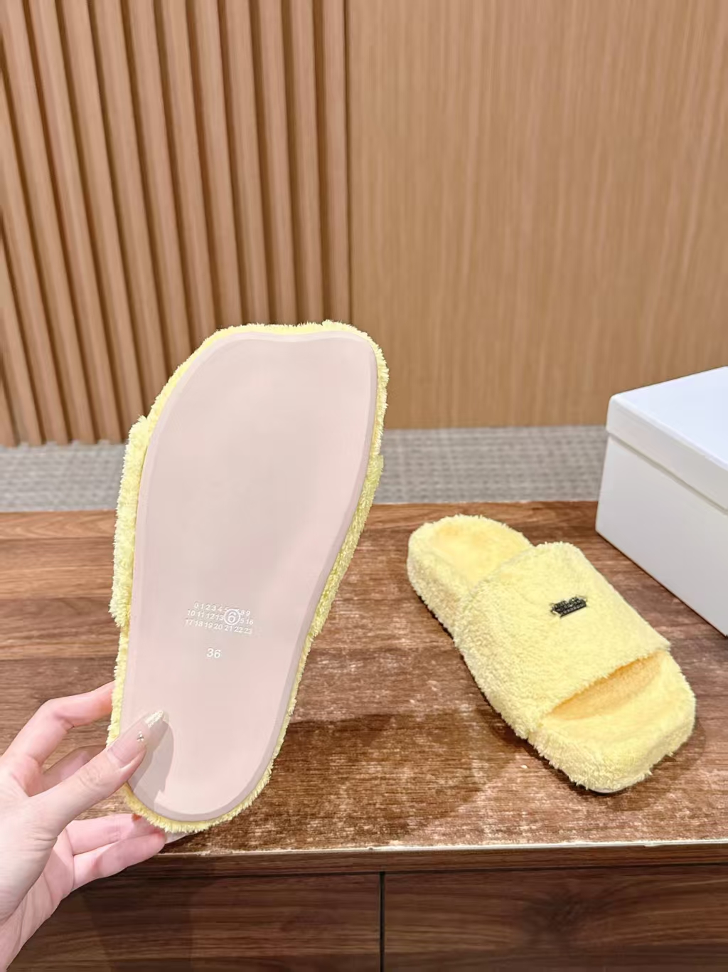 Maison Margiela New Arrival Chunky Flat-Toe Faux Fur Slipper in Bright Yellow