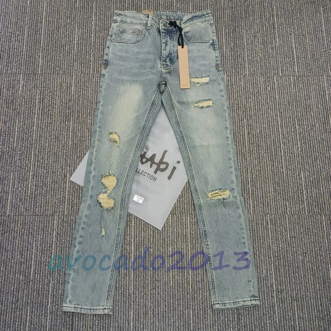 NEW KSUBI Men's Washed Blue Ripped Casual Jeans Skinny High Street Pants 28-40