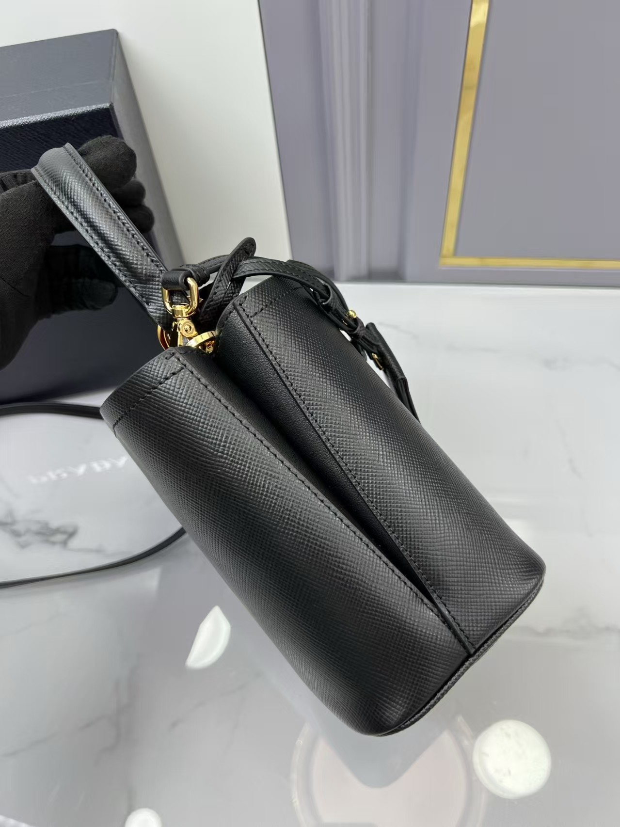 Prada Black Panier Saffiano Leather Mini Bag | Geometric Silhouette & Dual Carry Options