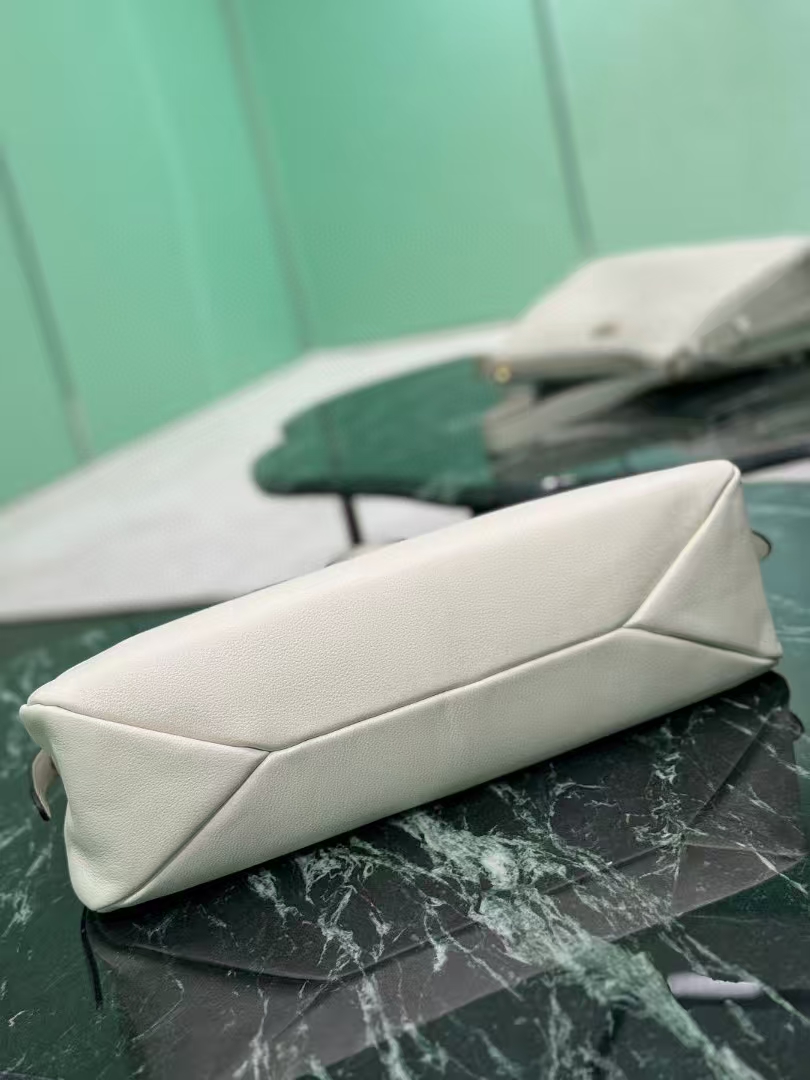 Prada White Large Aimée Leather Shoulder Bag | Pure Minimalist, Spacious Silhouette