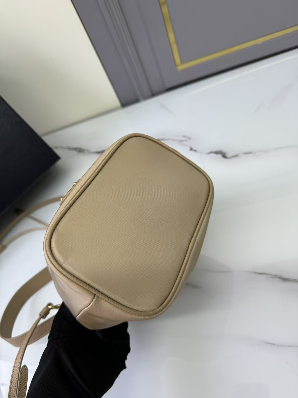 Prada Camel Re-Edition 1978 Re-Nylon Mini Bag | Iconic Barrel Silhouette & Warm Vintage Hue