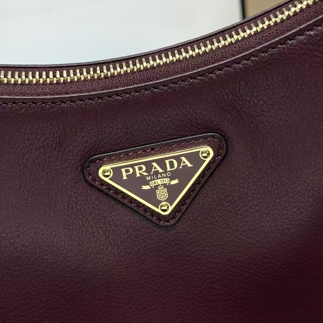 Prada Burgundy Medium Aimée Leather Shoulder Bag | Rich Jewel Tone, Minimalist Silhouette