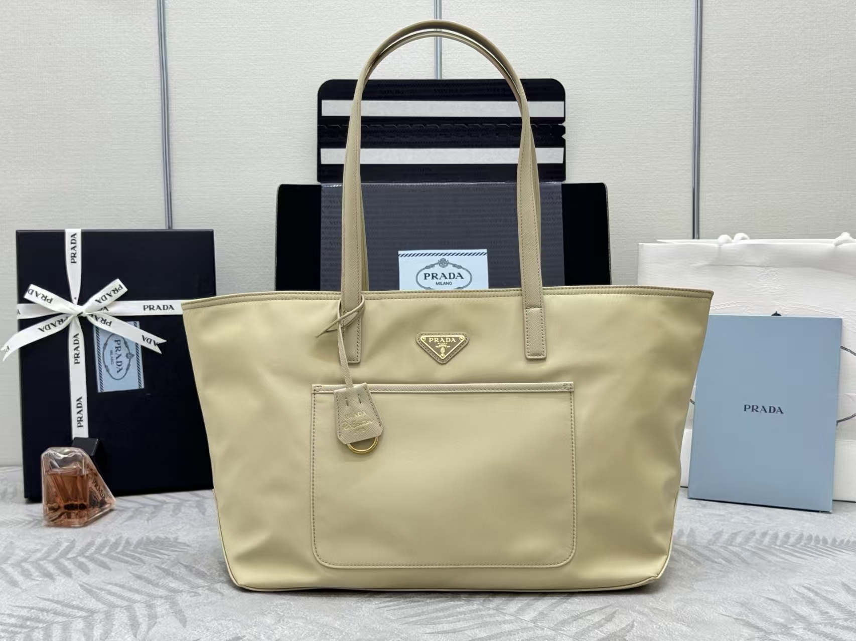 Prada Desert Yellow Re-Edition 1978 Medium Tote | Recycled Nylon & Saffiano Leather