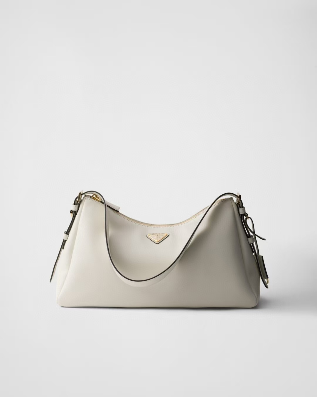 Prada White Large Aimée Leather Shoulder Bag | Pure Minimalist, Spacious Silhouette