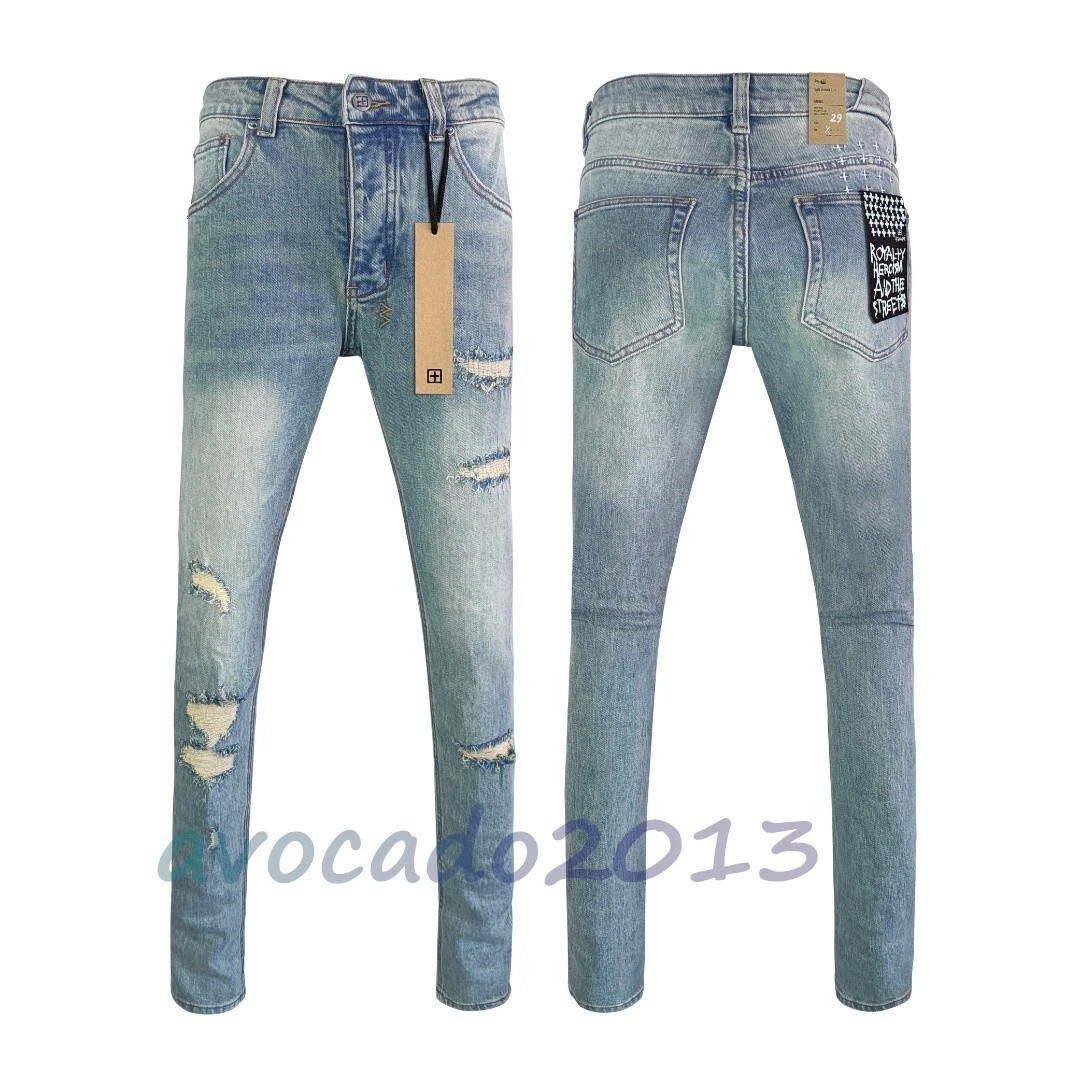 NEW KSUBI Men's Washed Blue Ripped Casual Jeans Skinny High Street Pants 28-40