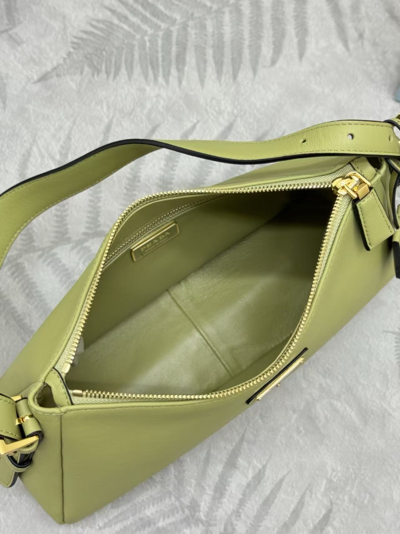 Prada Pistachio Medium Aimée Leather Shoulder Bag | Soft Pastel Green, Minimalist Silhouette