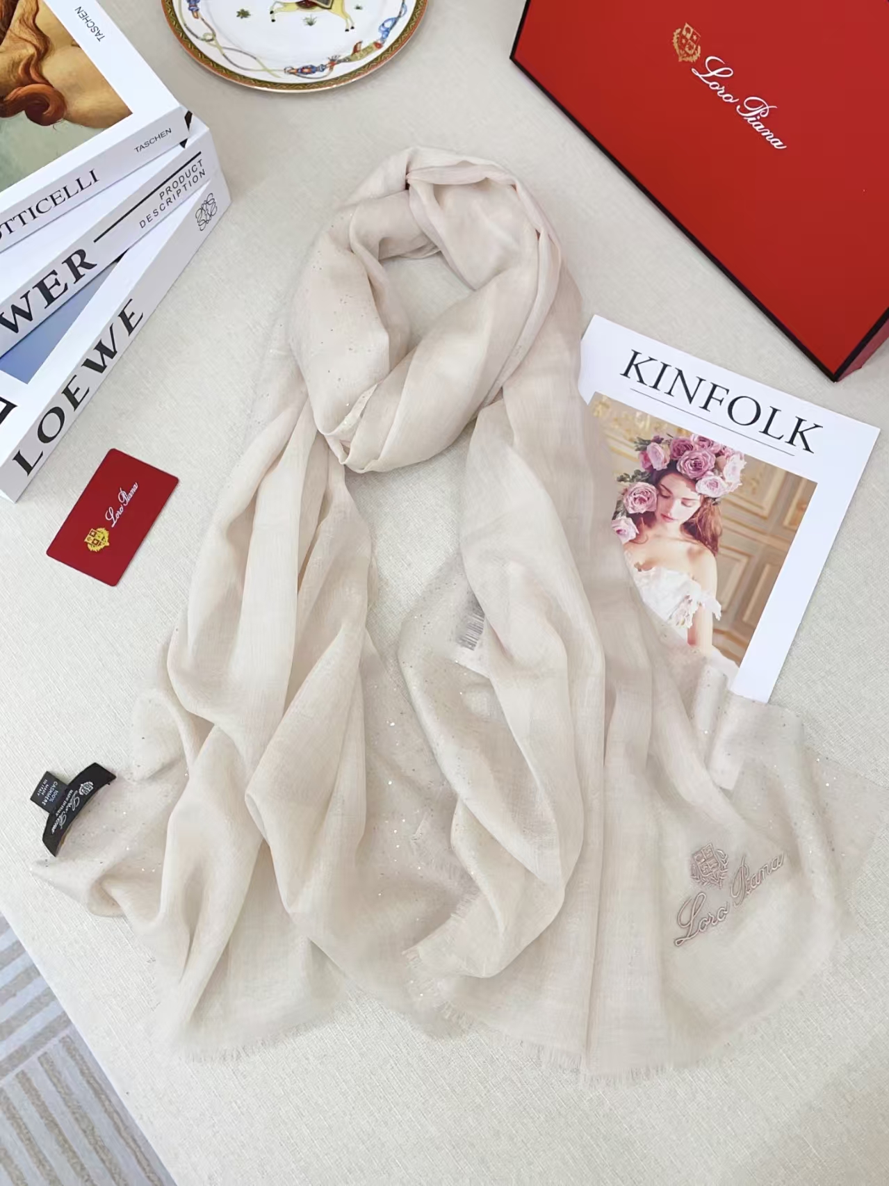 Loro Piana Solid-Color Shawl with Sequin Embellishment