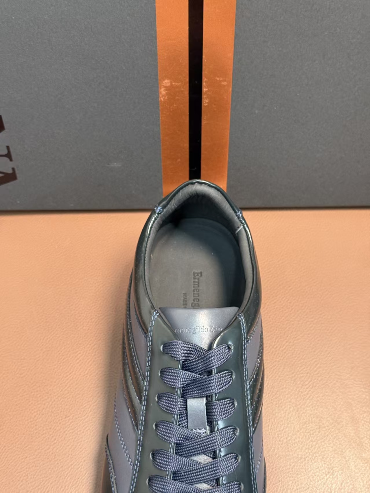 Zegna Triole Stitcht Monte Navy Blue Leather Casual Sneaker