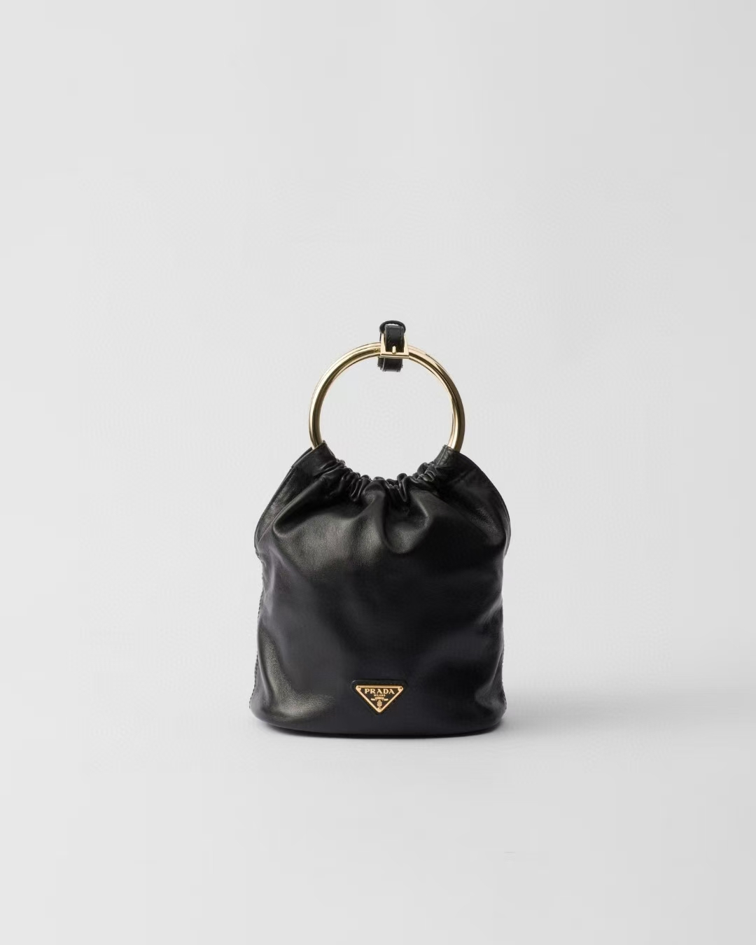 Prada Black Nappa Leather Mini Bucket Bag | Geometric Metal Handle & Detachable Chain Strap