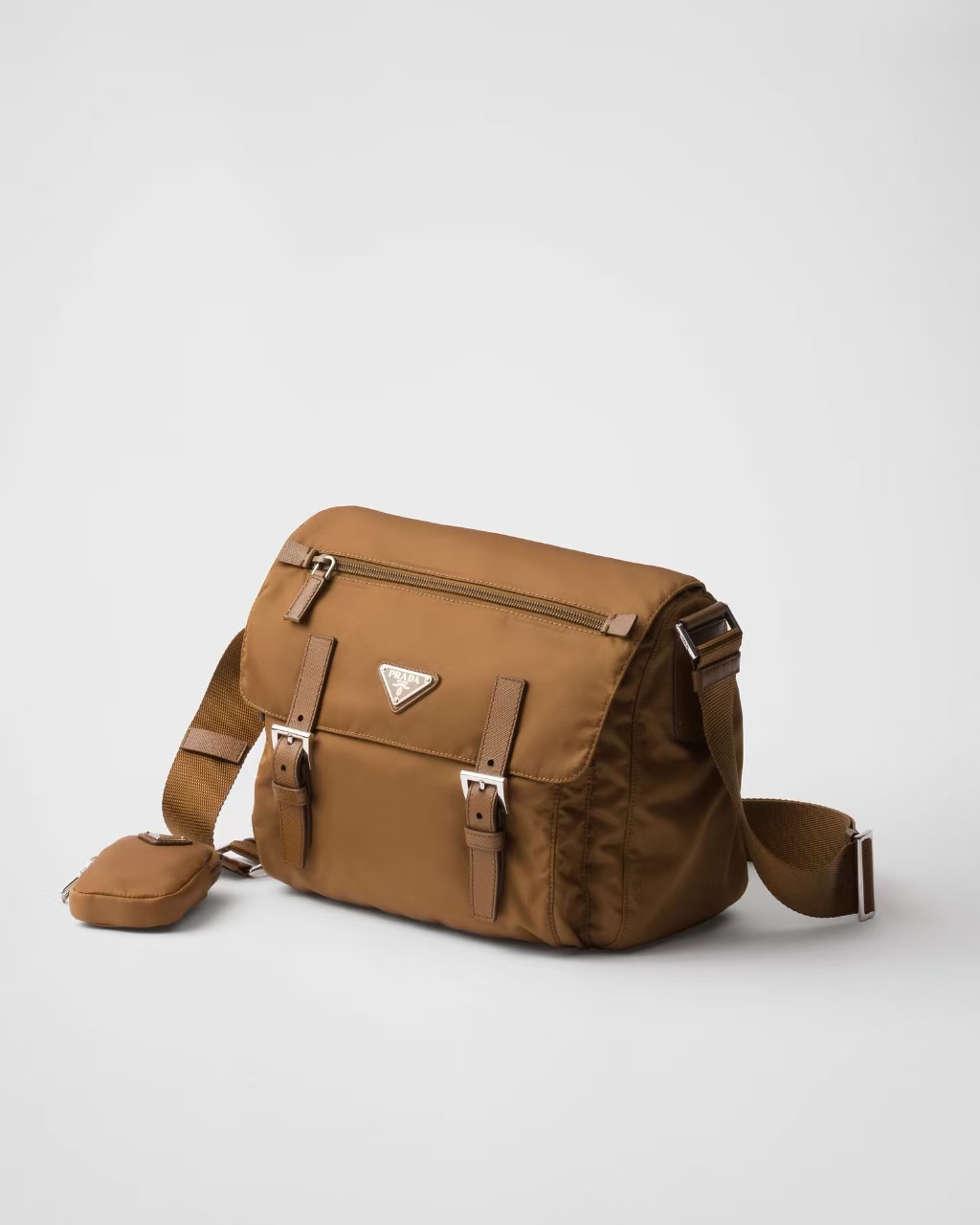 Prada Brandy Re-Nylon Shoulder Bag | Spacious Compartments & Detachable Pouch