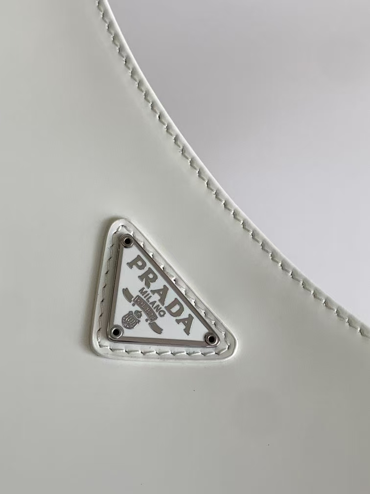 Prada White Cleo Glossy Leather Shoulder Bag | Crescent Silhouette & 90s Revival