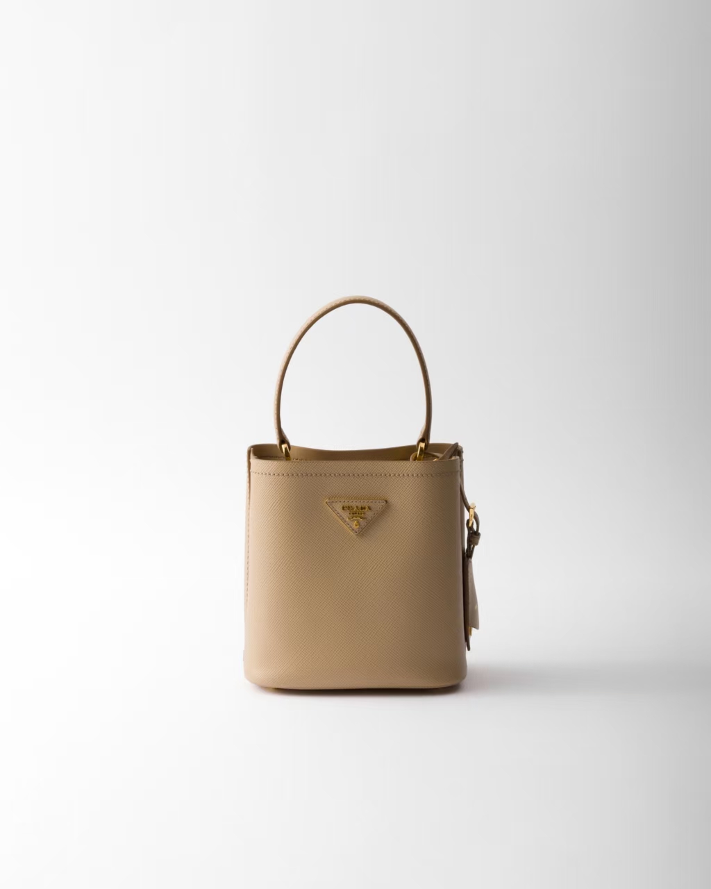 Prada Sand Panier Saffiano Leather Mini Bag | Geometric Shape & Earth Tone