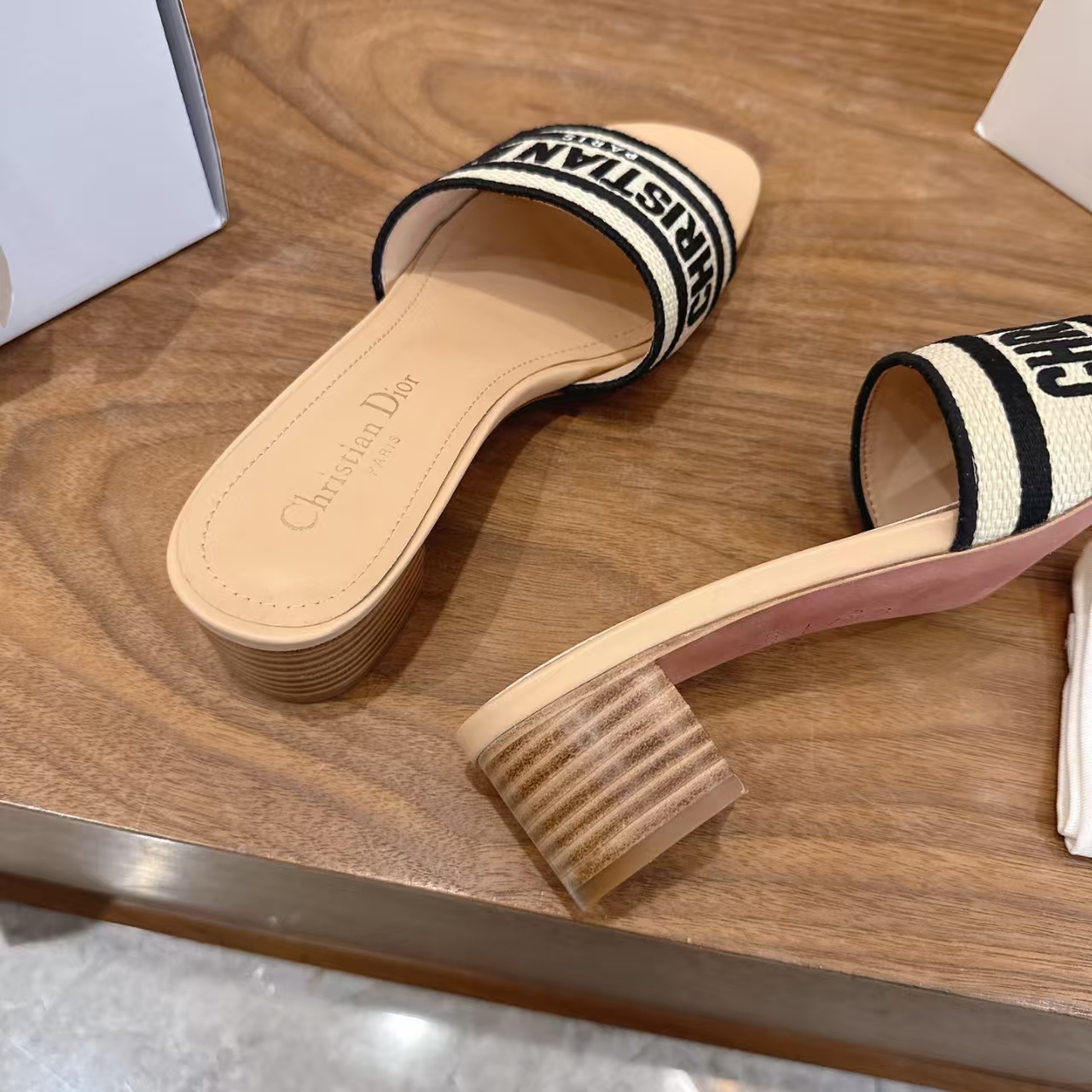 Dior 4.5cm Black Embroidered Logo High‑Heel Slide Sandal