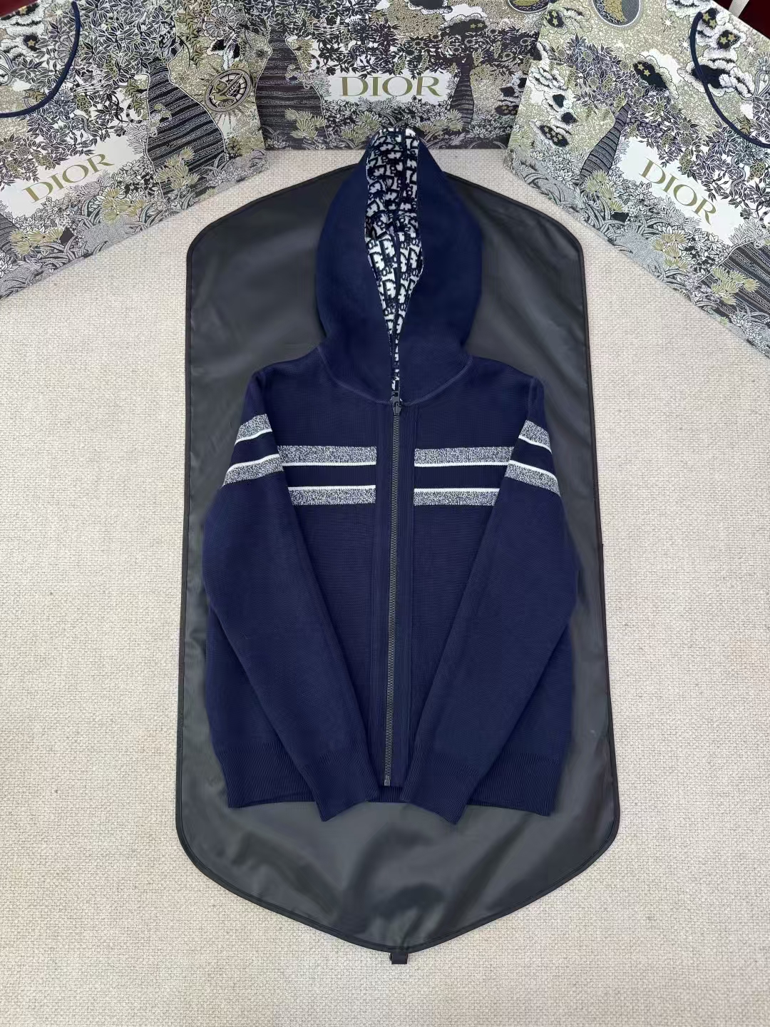 DIOR Jacquard Cashmere Double-Knit Hooded Coat