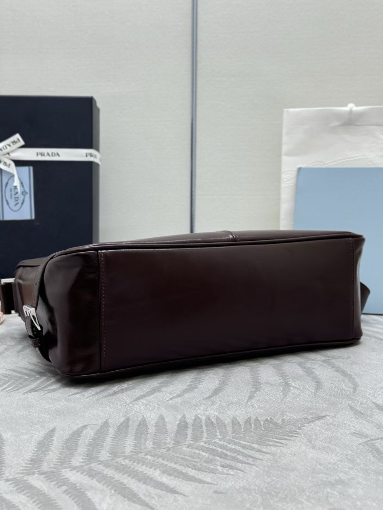 Prada Bamboo/Cork Leather Shoulder Bag | Two-Tone Natural Hue & Glossy Finish