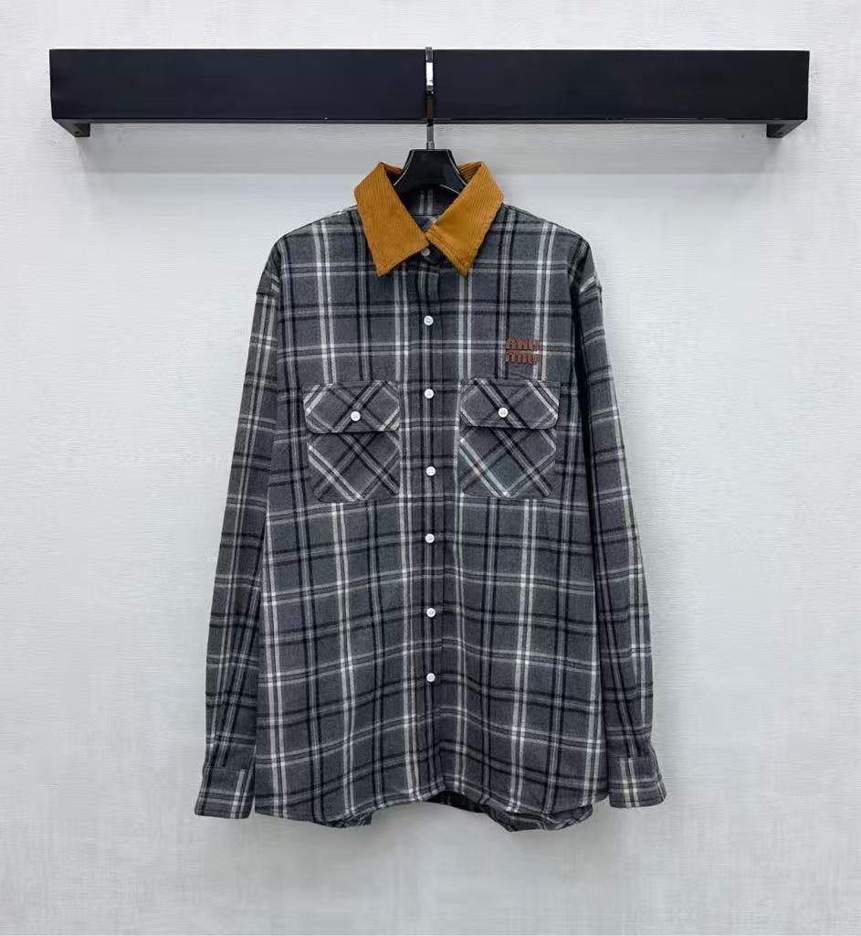 MIIUMIU Plaid Turn-Down Collar Shirt