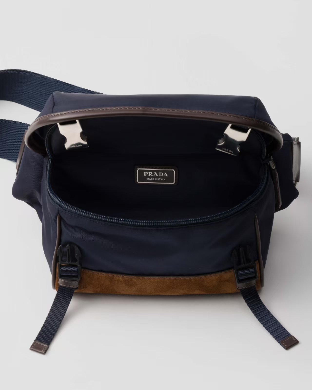 Prada Blue/Brown Small Re-Nylon & Leather Shoulder Bag | Color Block & Sporty Design