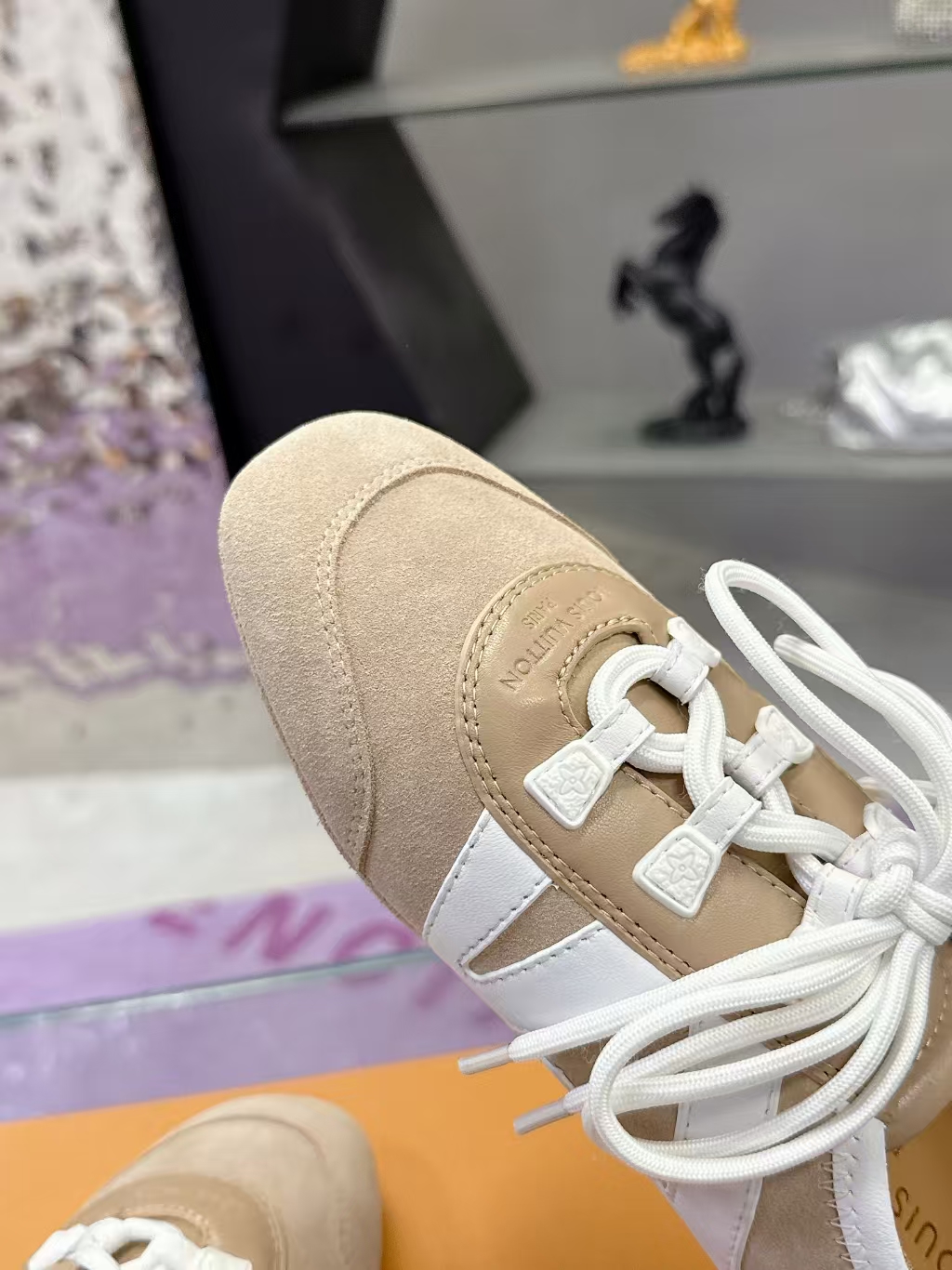 Louis Vuitton Sneakerina Flats in White & Light Khaki