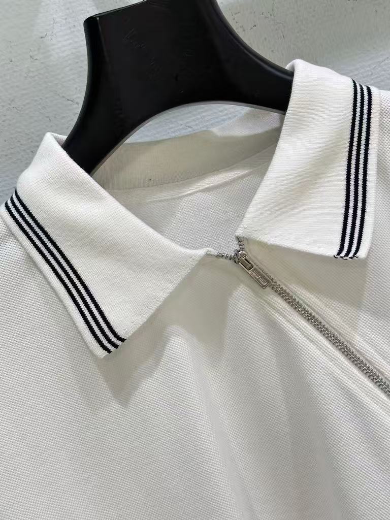 MIUMIUI Cotton Piqué Mesh Zipper Polo Shirt