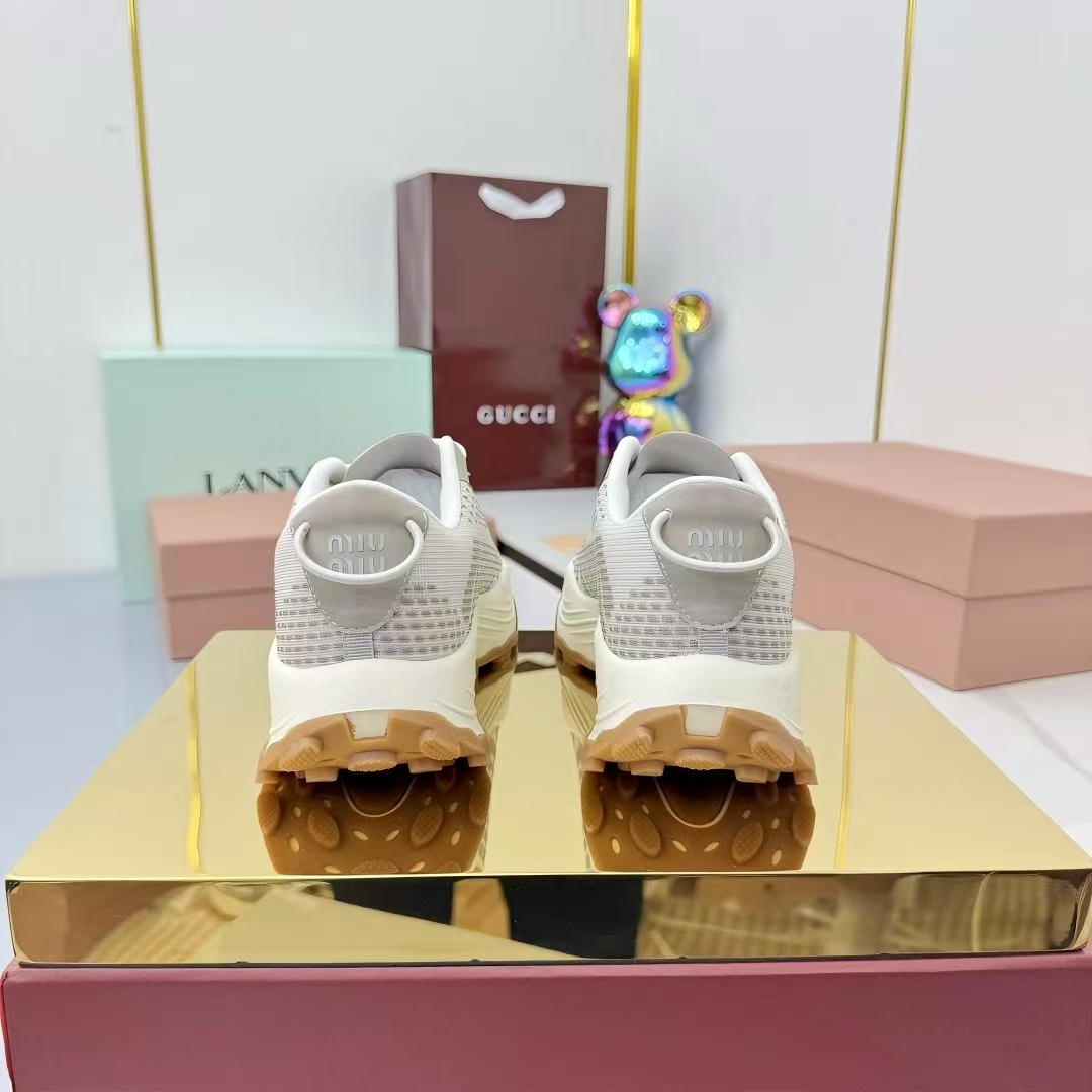 Miu Miu Technical Fabric Platform Sneakers in White & Light Grey