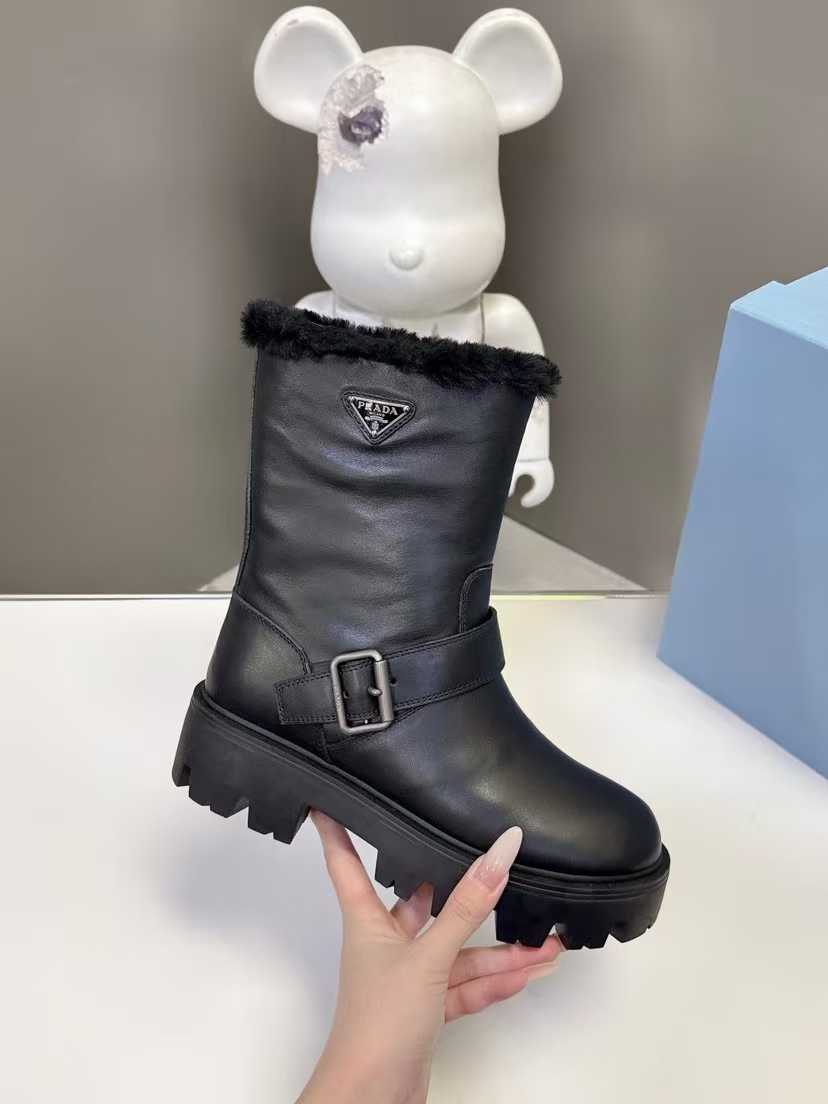 Prada Black Leather Ankle Boots - Motorcycle Style, Shearling Lined & 5cm Rubber Sole