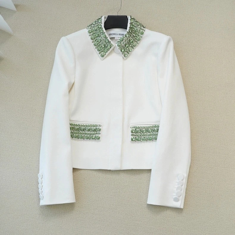 Women Veronica Beard Collared Rhinestone Long Sleeve Coat Top