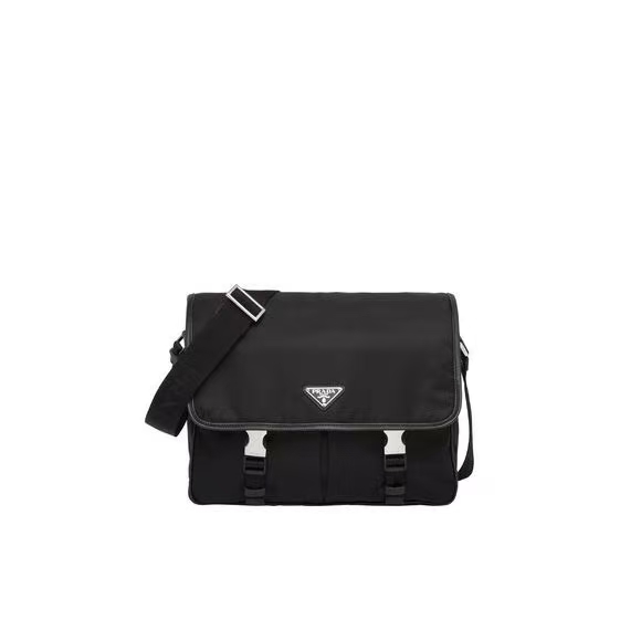 Prada Black Re-Nylon & Saffiano Leather Single Shoulder Bag with Enamel Triangle Logo