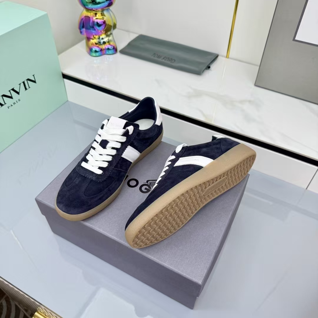 Tom Ford Lambskin Leather Sneakers in Black & White | White Laces