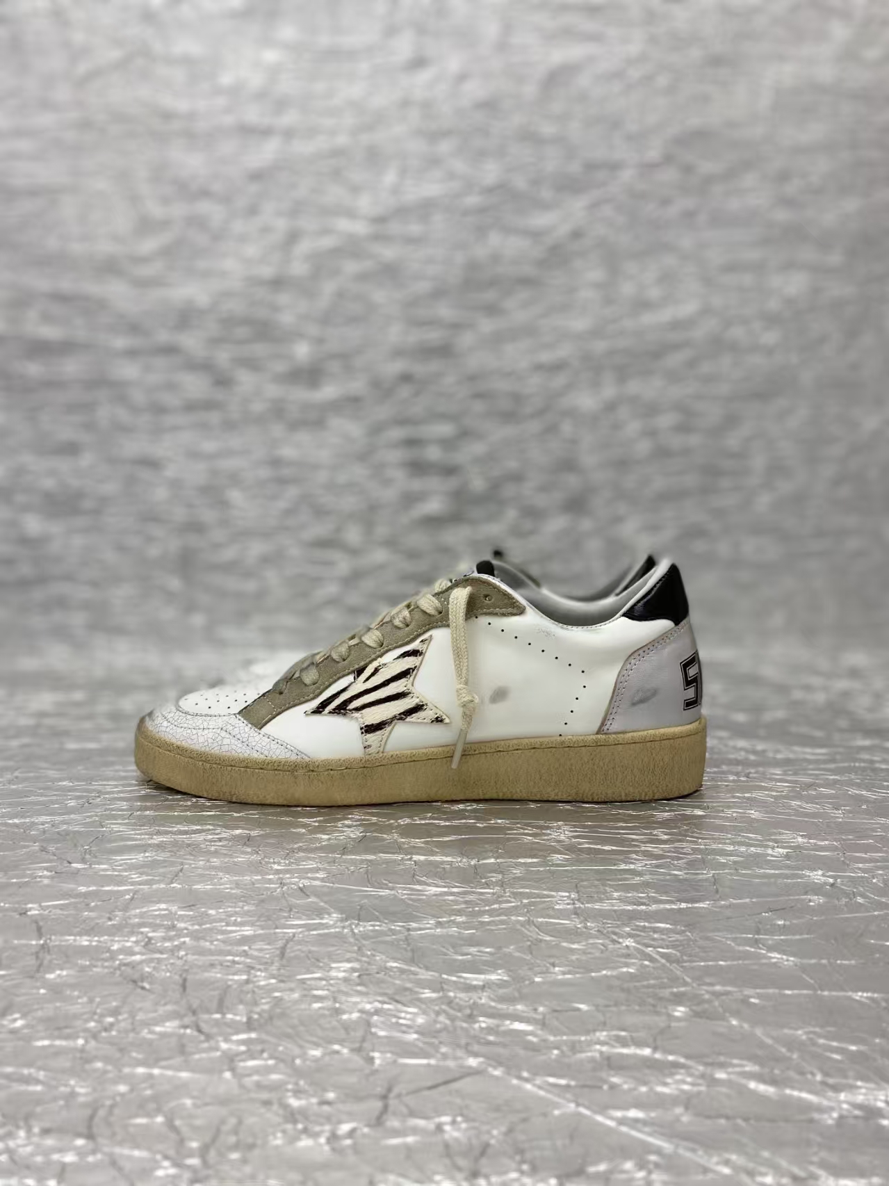 Golden Goose Brown, White & Silver Distressed Sneakers