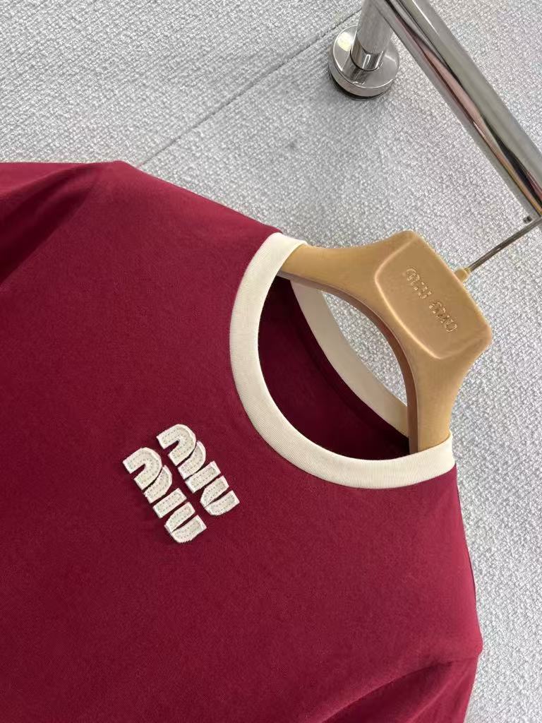 Miu Miu Plain Knit Cotton T-Shirt for Women - New Style
