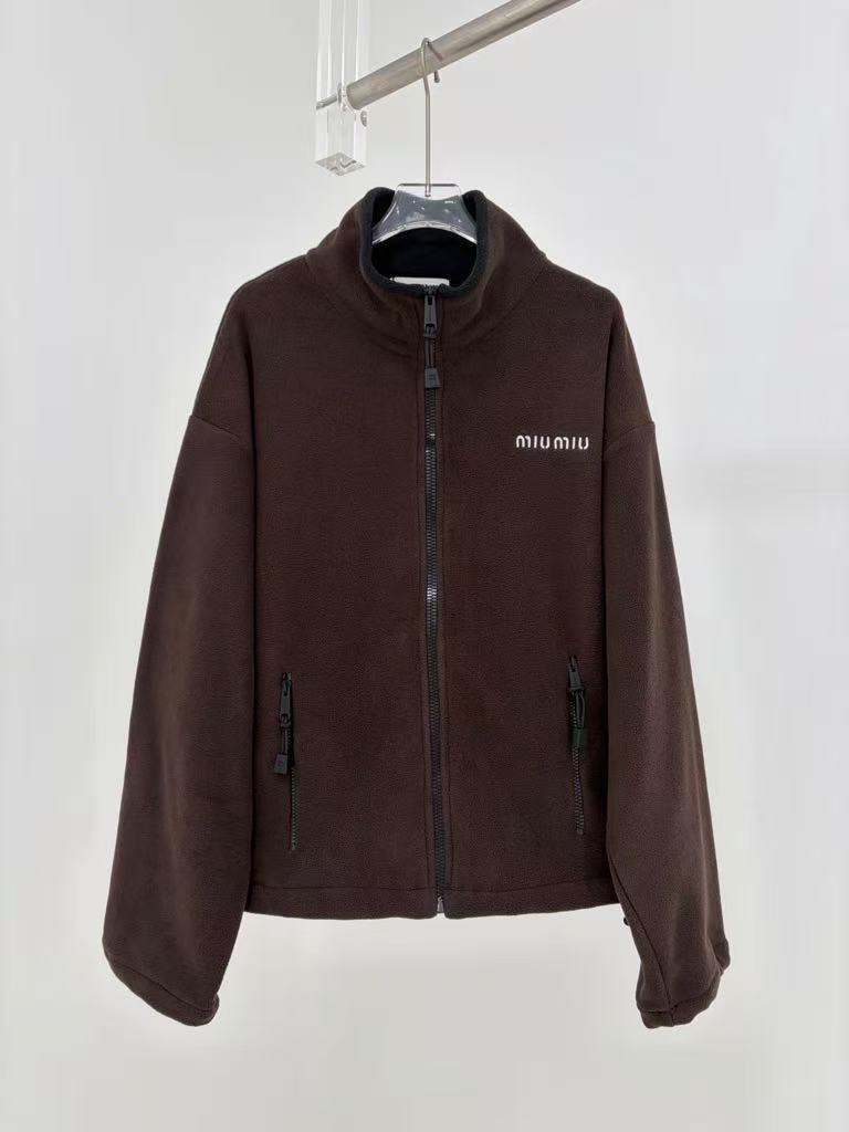 MIUMIIU woolen fleece button-down full-zip coat