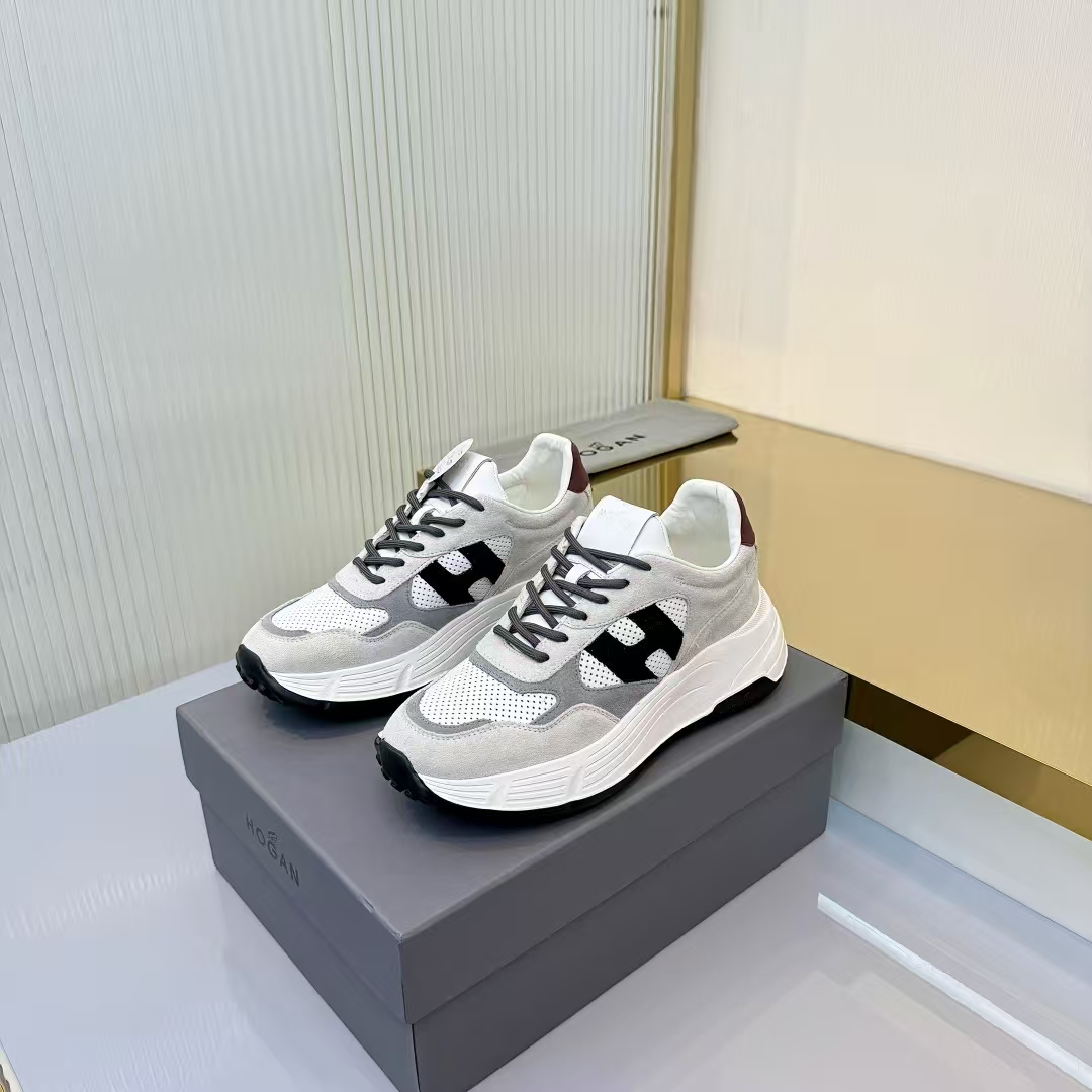 Hogan Sneakers in White, Light Grey & Black | Mixed Calfskin Leather
