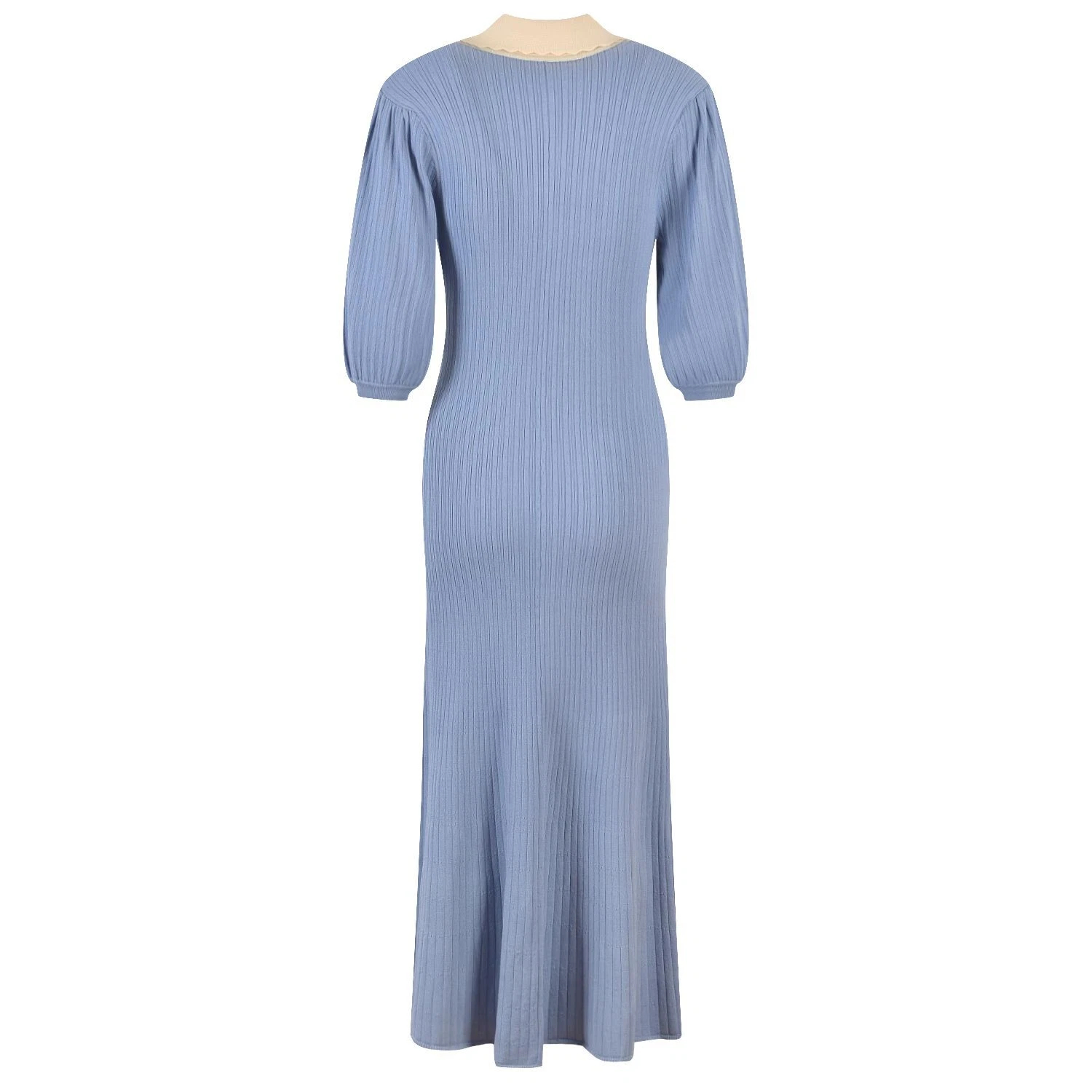 Sandro High Waist Midi Dress Ruffle Puff Sleeve Fit Mermaid Dress