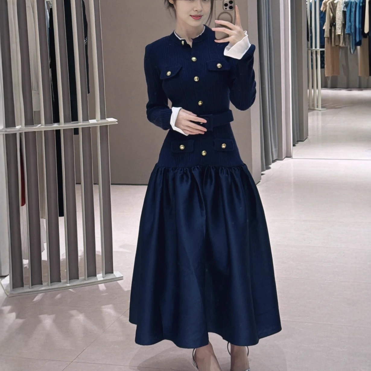 Self-Portrait Womens Autumn Winter New Temperament Knitted Satin Dress