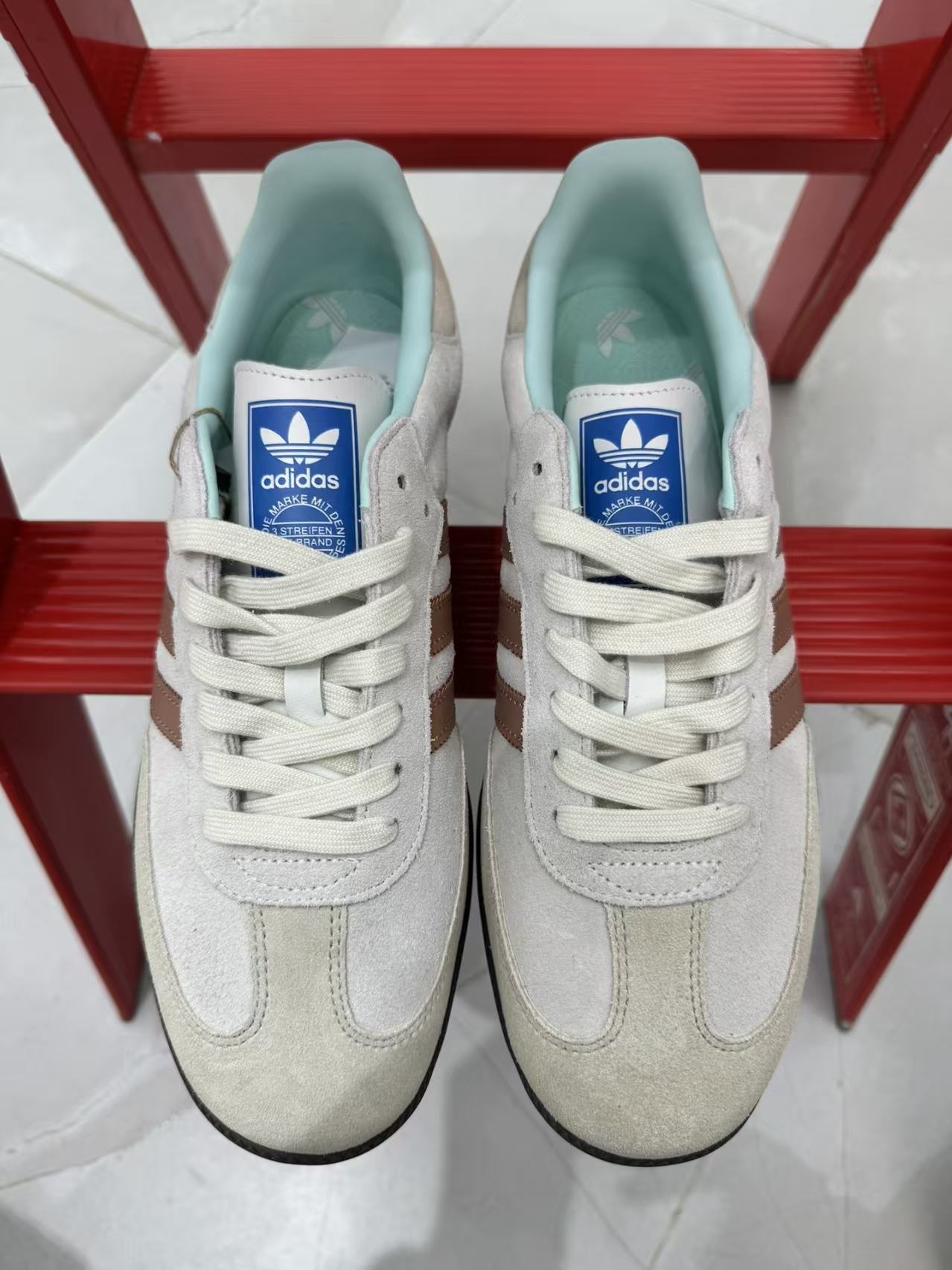 adidas Originals Samba Sneakers in White, Red & Brown | Trefoil Comfort