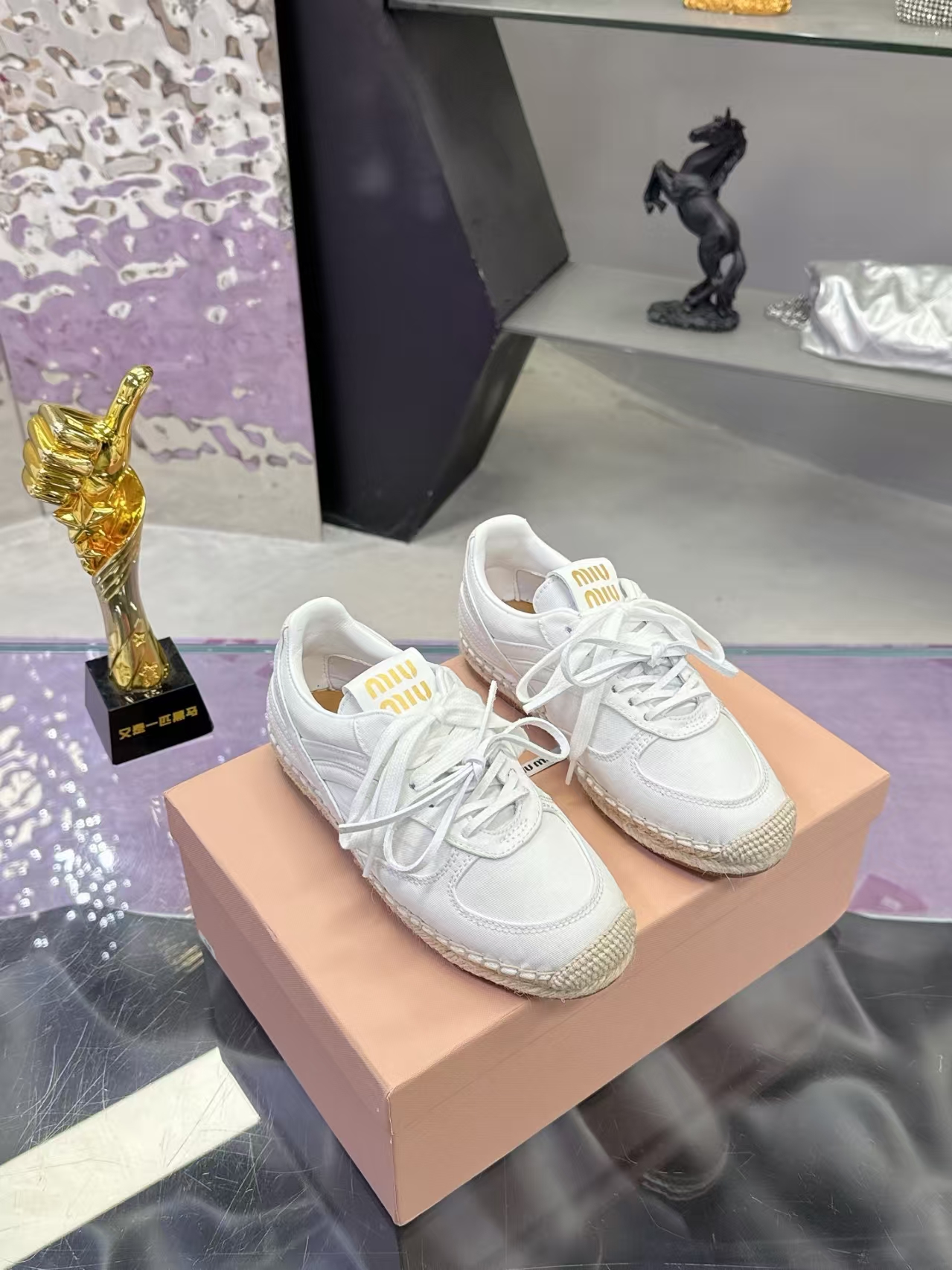 Miu Miu Round-Toe Suede Flats in White | Lightweight & Comfortable